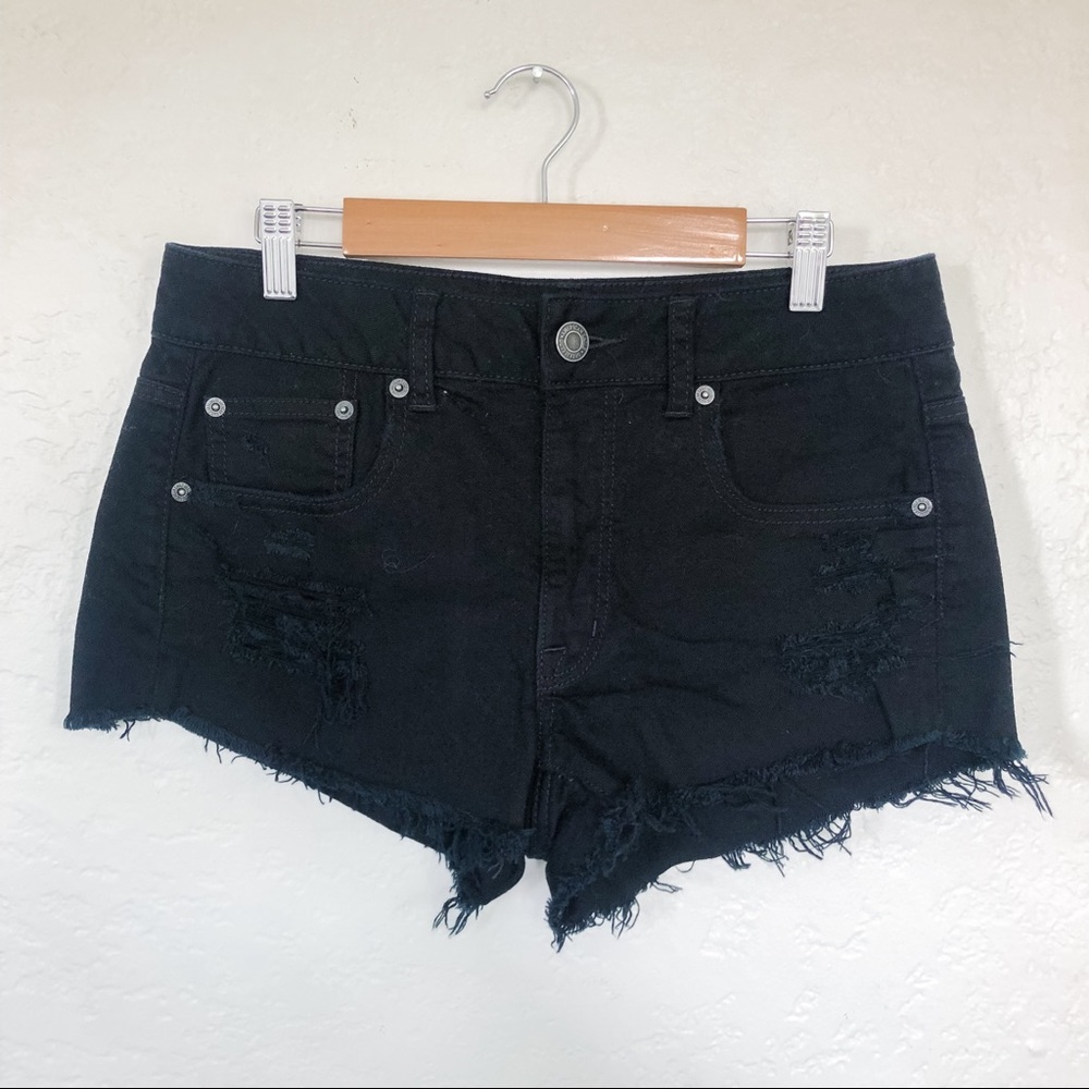 American Eagle Black Distressed Denim Shorts - Size 6